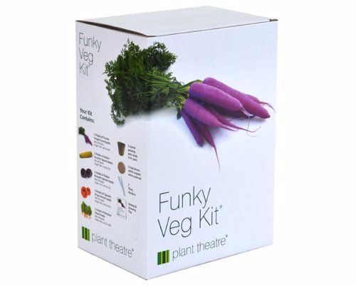 Plant Theatre Funky Veg Kit - Grow purple Carrots, Red Brussells Sprouts, Stripy Tomatoes, Yellow Zuchinni & Multi Coloured Swiss Chard