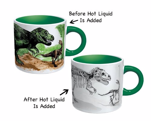 Disappearing Dino Mug - When you pour in a hot beverage, the dinosaurs transform into fossils in a museum exhibition