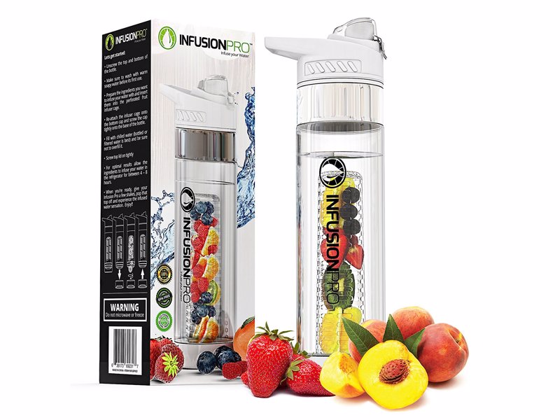 Infusion Pro Water Bottle - Stylish and easy to clean fruit infuser water bottle with a insulating neoprene sleeve
