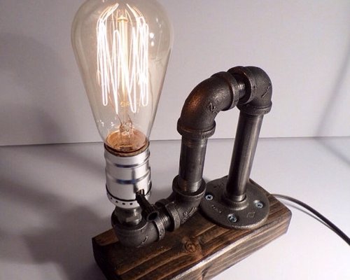 Industrial pipe lamp - Industrial style table lamp with a rustic vintage Edison bulb.