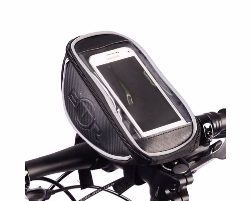 Handlebar Phone Holder and Bag - This handlebar mounted bag will hold your essentials while cycling as well as holding your phone so you can view maps and GPS