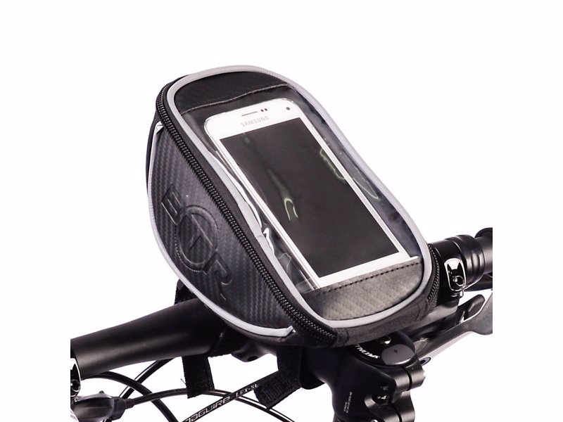 Handlebar Phone Holder and Bag - This handlebar mounted bag will hold your essentials while cycling as well as holding your phone so you can view maps and GPS