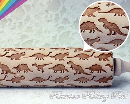 Embossed Dinosaur Rolling Pin - Emboss your cookies, pies, fondants with dinosaurs