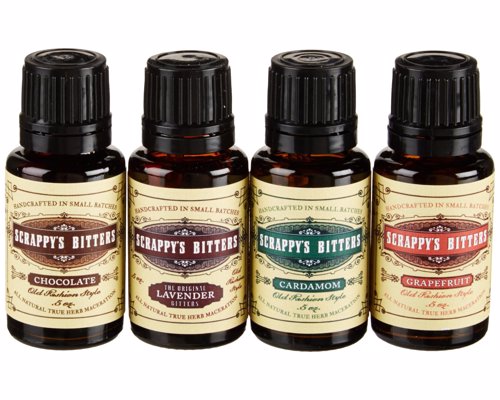 Scrappy's Exotic Bitters Gift Set - Lavender, Chocolate, Cardamom and Grapefruit bitters for cocktail crafters who want to try more exotic creations 