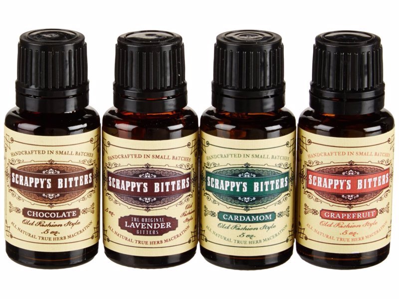 Scrappy's Exotic Bitters Gift Set - Lavender, Chocolate, Cardamom and Grapefruit bitters for cocktail crafters who want to try more exotic creations 
