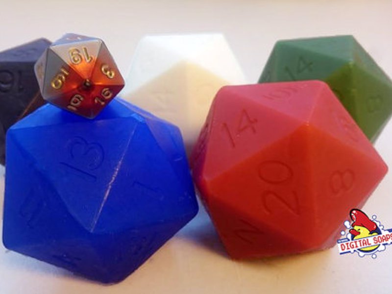 D20 Soap - Hand made D20 shaped soaps with a real hidden die inside