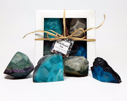 Handcrafted Soaps by RockHoundSoap - What better way to scrub away the dirt from a days digging than with these incredible geode shaped soaps