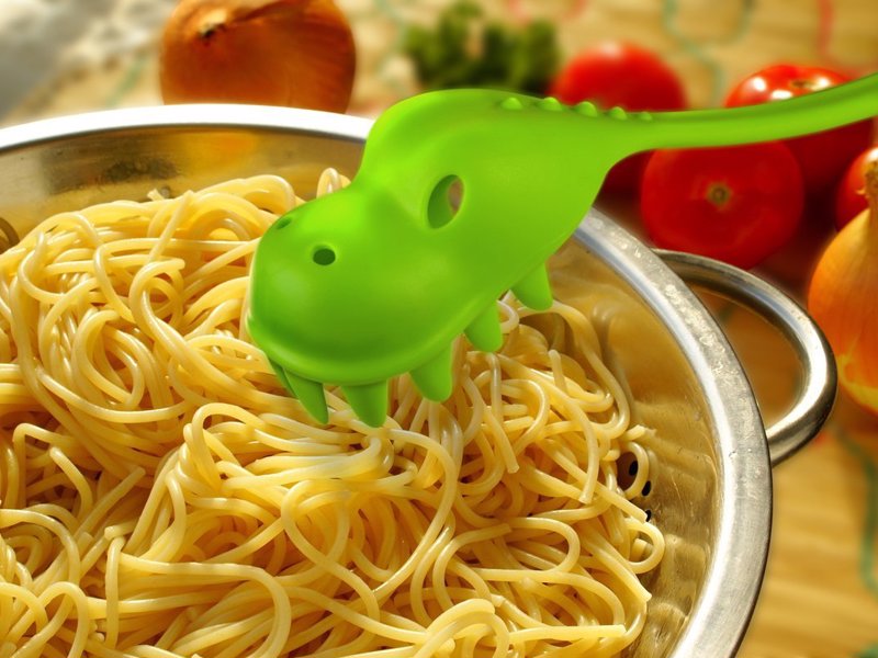 Pastasaurus Pasta Server - This pasta snaring dinosaur tool is cute, fun and totally top-rack dishwasher safe!