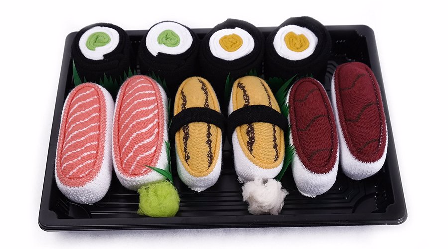 Sushi Socks Box 2 Pairs Salmon Cucumber Maki Cool Gift Present