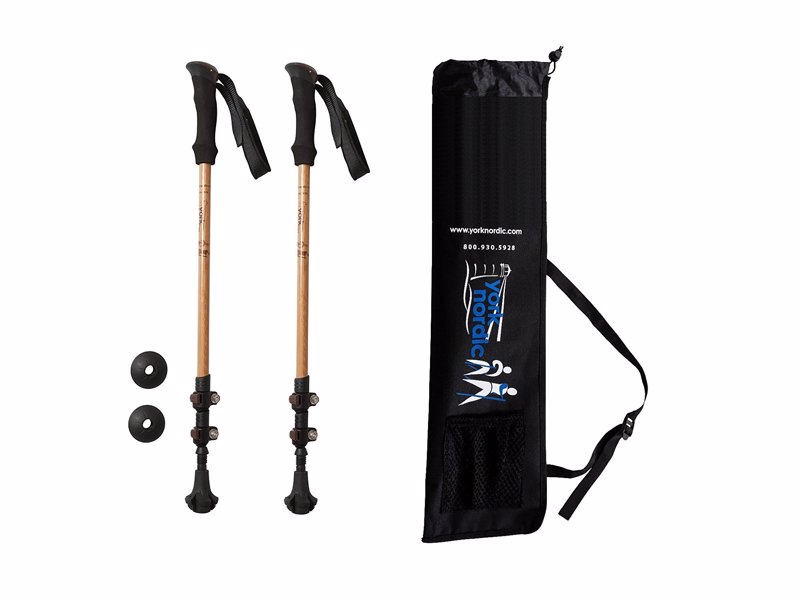 York Nordic Bamboo & Carbon Fiber Trekking Poles - Ultralight & Collapsible - Flip-Lock, Comfort Grips, & Tungsten Tips