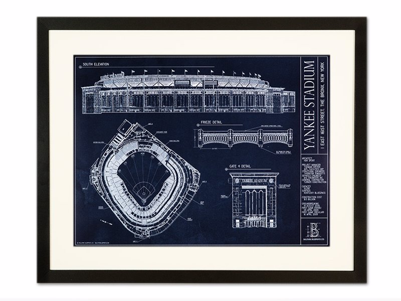 MLB Ballpark Blueprints - Fascinating blueprint artwork capturing the architectural detail of baseball stadiums, available as a print, framed or on canvas