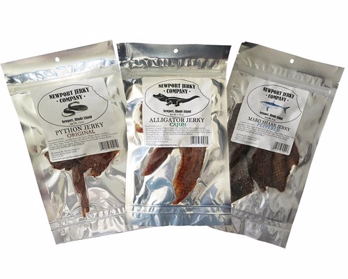 Exotic Jerky From The Newport Jerky Company - Adventurous eater? How about trying jerky made from hammerhead shark, python, snapping turtle, elk, kangaroo and more