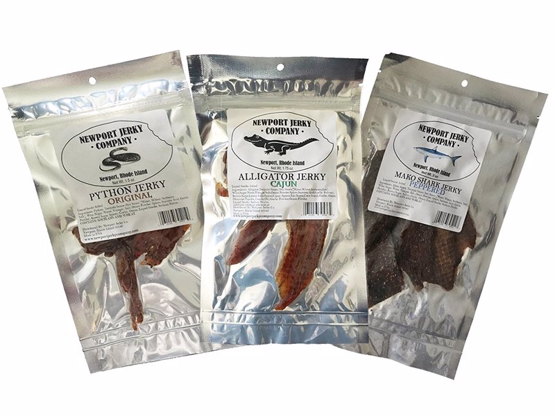 Exotic Jerky From The Newport Jerky Company - Adventurous eater? How about trying jerky made from hammerhead shark, python, snapping turtle, elk, kangaroo and more