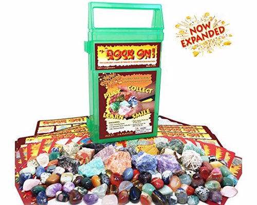 ROCK ON! Geology Game with Rock & Mineral Collection - Collect and Learn with STEM-based Educational Science Kit in Carrying Case - Amethyst, Rhodonite, Selenite Crystal, Sodalite and lots more