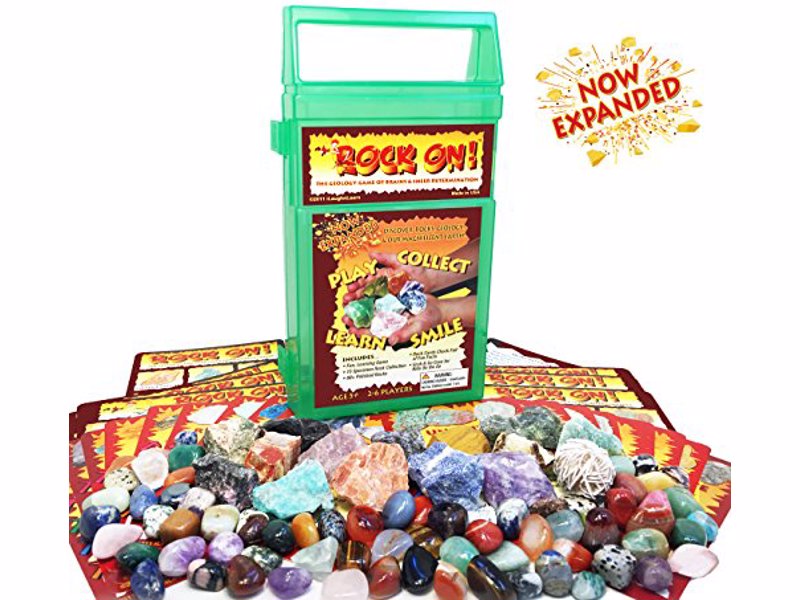 ROCK ON! Geology Game with Rock & Mineral Collection - Collect and Learn with STEM-based Educational Science Kit in Carrying Case - Amethyst, Rhodonite, Selenite Crystal, Sodalite and lots more