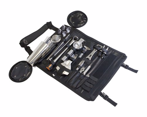 Deluxe Uber Bar Tools Roll - 16 of the most essential bar tools to enable you to cut, squeeze, muddle, shake, strain and stir the best cocktails