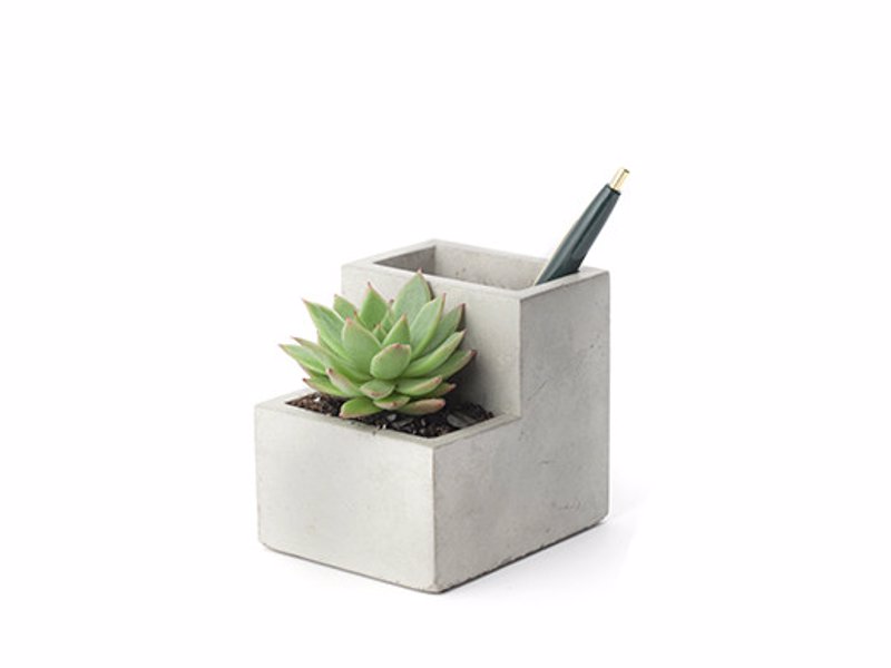 Concrete Planter And Pen Holder - Introduce some greenery to your desk with this minimalist planter and pen holder